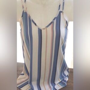 White Stripe V-Neckline double spaghetti strap tank top, smocked back 🎉SALE